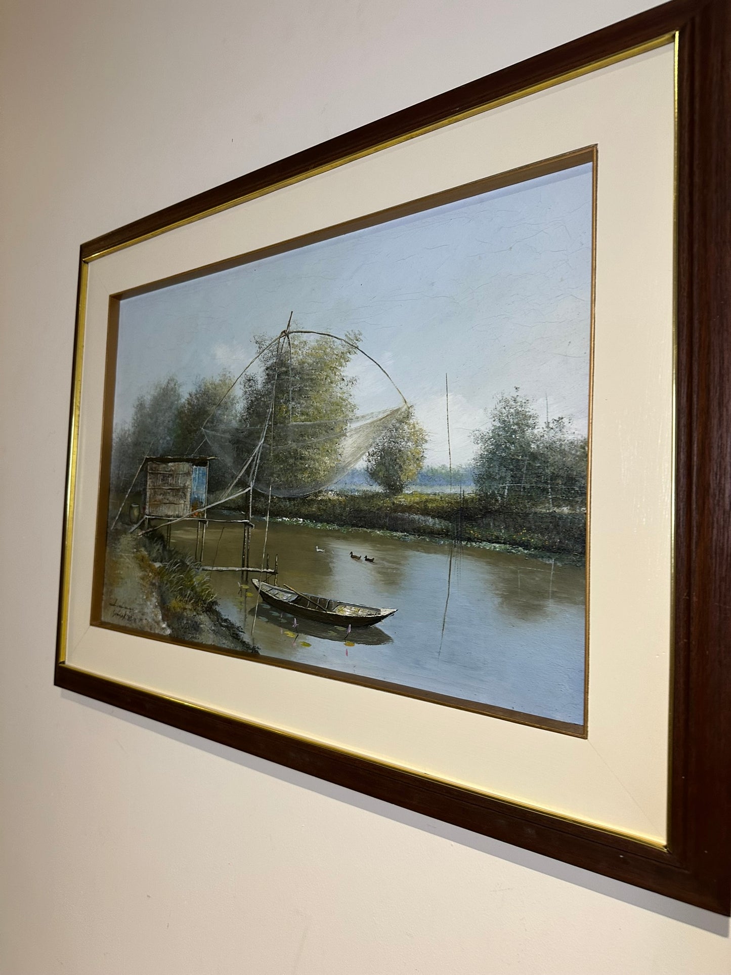 Somsak Chowtadapong Oil on Canvas - Thailand National Artist 60x39cm River Scene