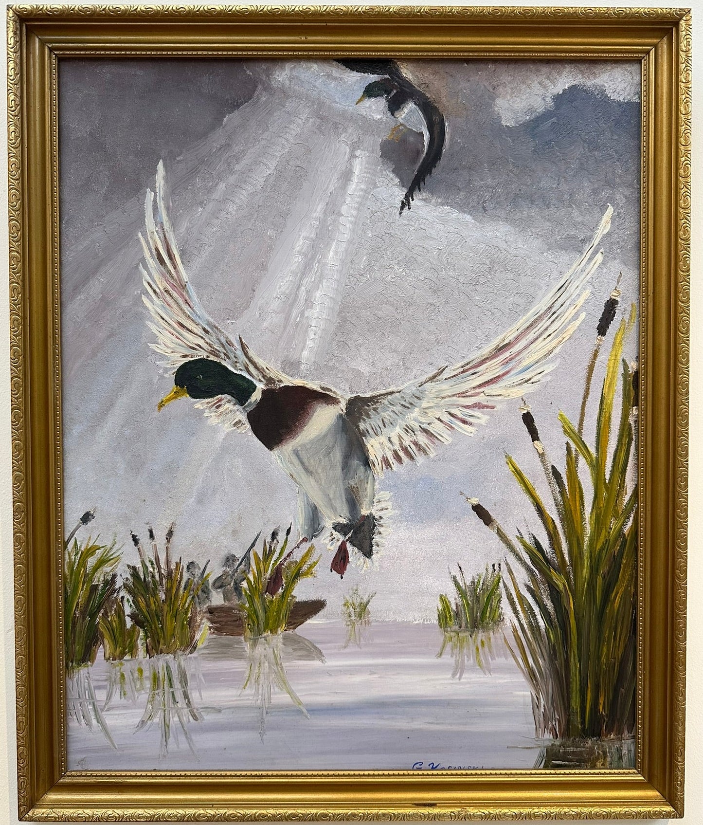 George Kosinski (Scottish) Original Oil Painting - Mallard Ducks Landing. Signed