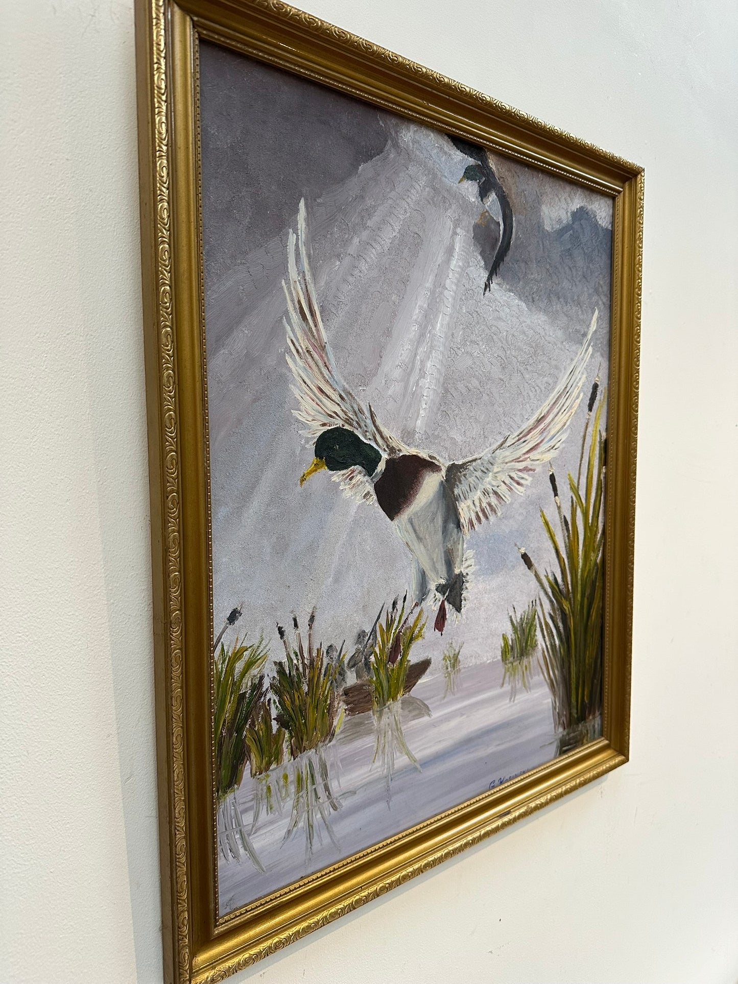 George Kosinski (Scottish) Original Oil Painting - Mallard Ducks Landing. Signed