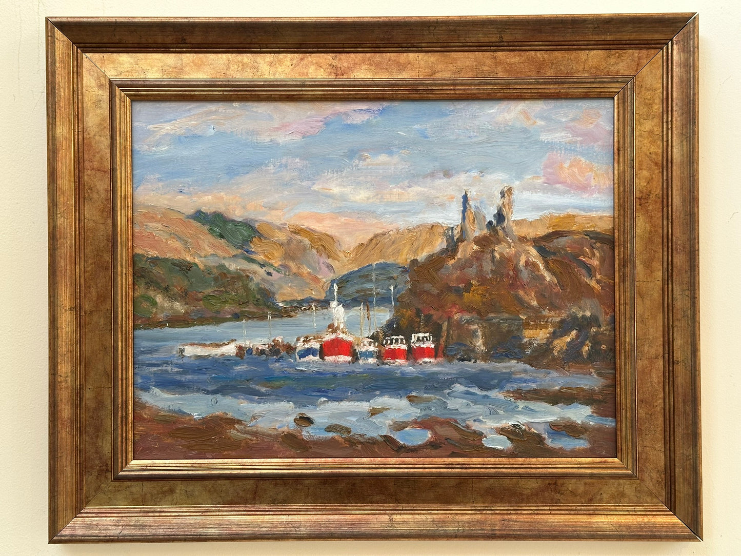 Keith Gardner RCA Oil Painting Scottish Harbour Isle of Skye Castle Moil 40x30cm