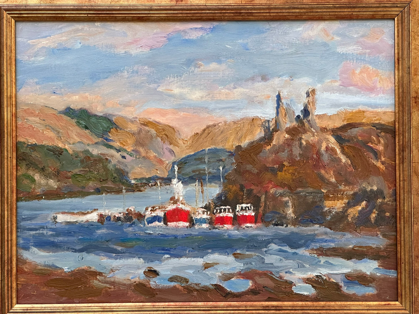 Keith Gardner RCA Oil Painting Scottish Harbour Isle of Skye Castle Moil 40x30cm