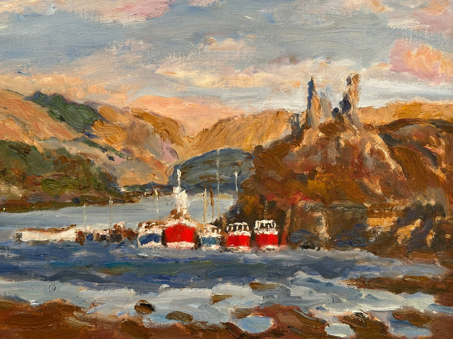 Keith Gardner RCA Oil Painting Scottish Harbour Isle of Skye Castle Moil 40x30cm