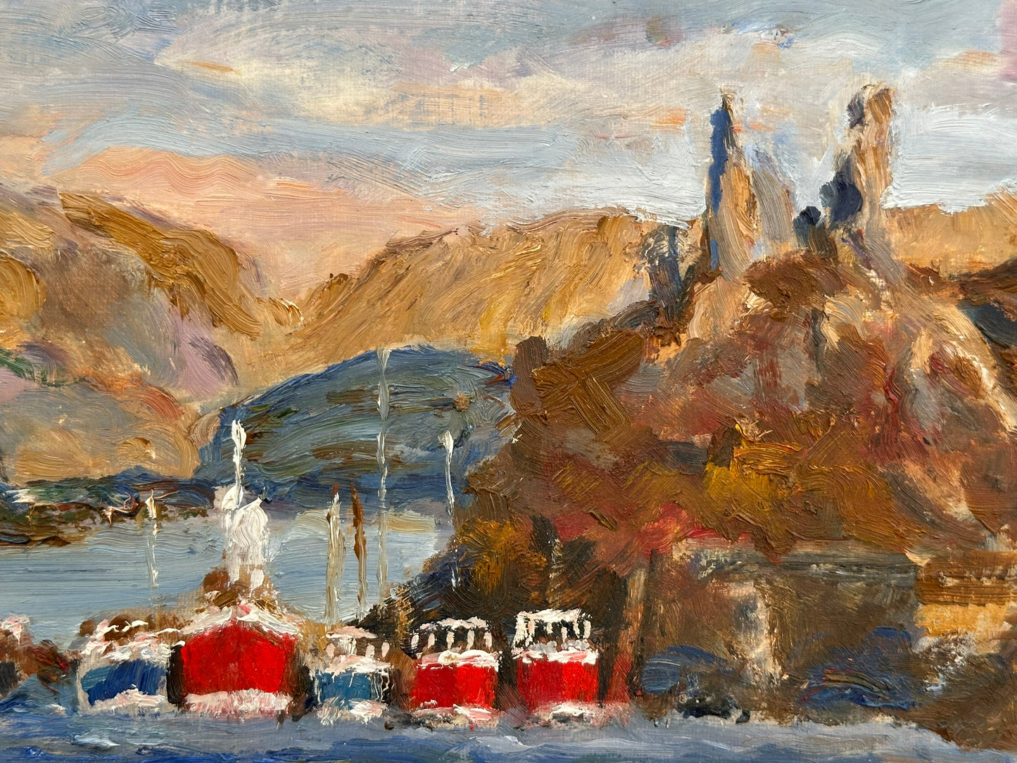 Keith Gardner RCA Oil Painting Scottish Harbour Isle of Skye Castle Moil 40x30cm