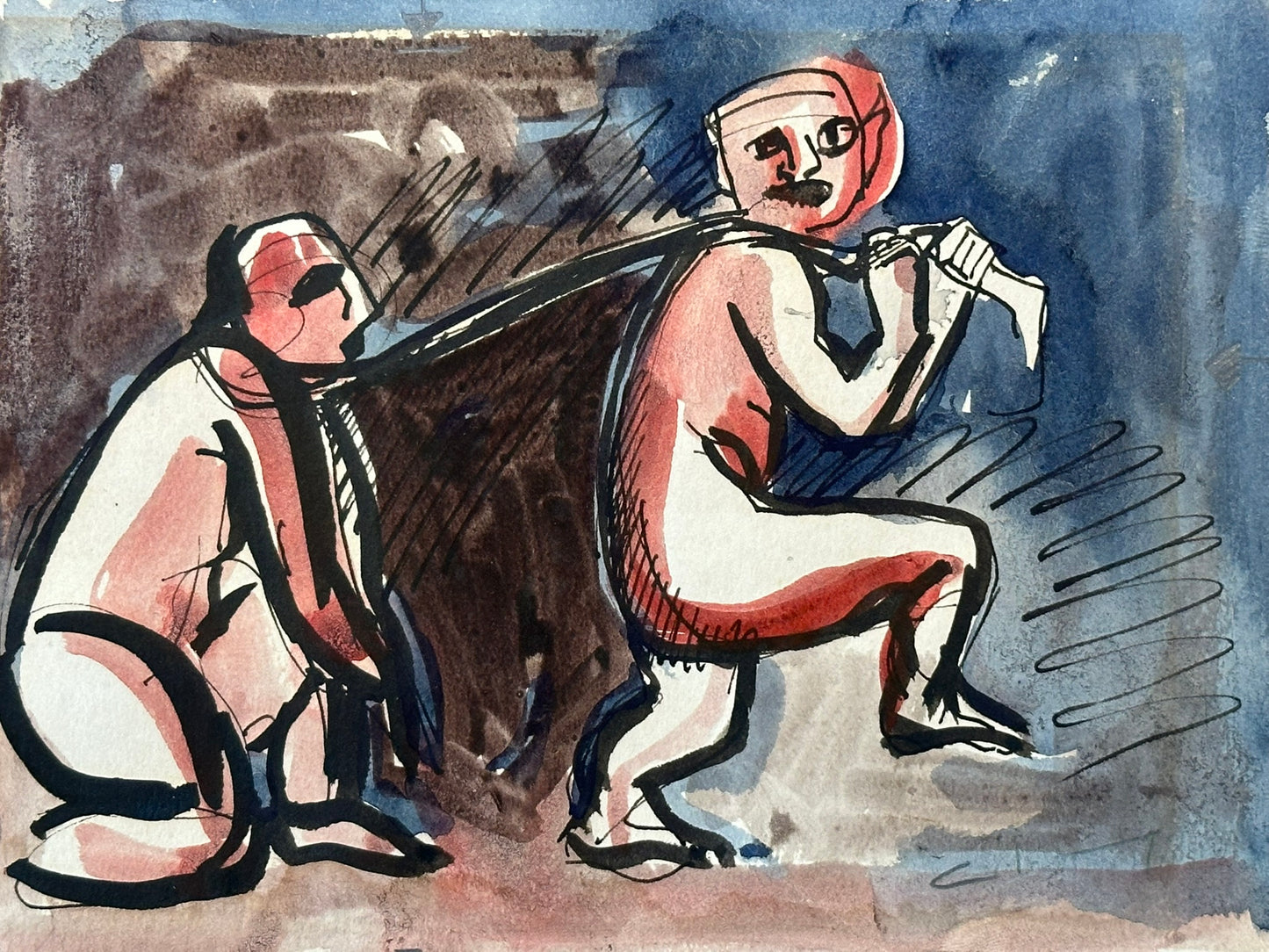 1985 Marzia Colonna - Two Figures Watercolour with Ink 1985 Maitland Dedicated