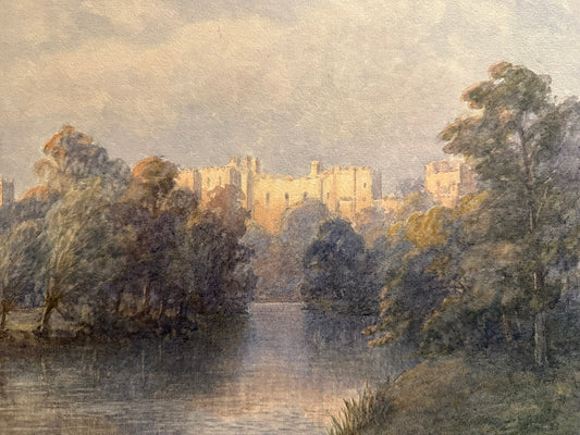 J E Sheppey watercolour - Ludlow Castle from the River Teme 28x21cm framed