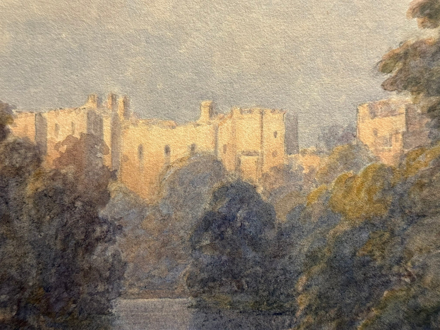 J E Sheppey watercolour - Ludlow Castle from the River Teme 28x21cm framed