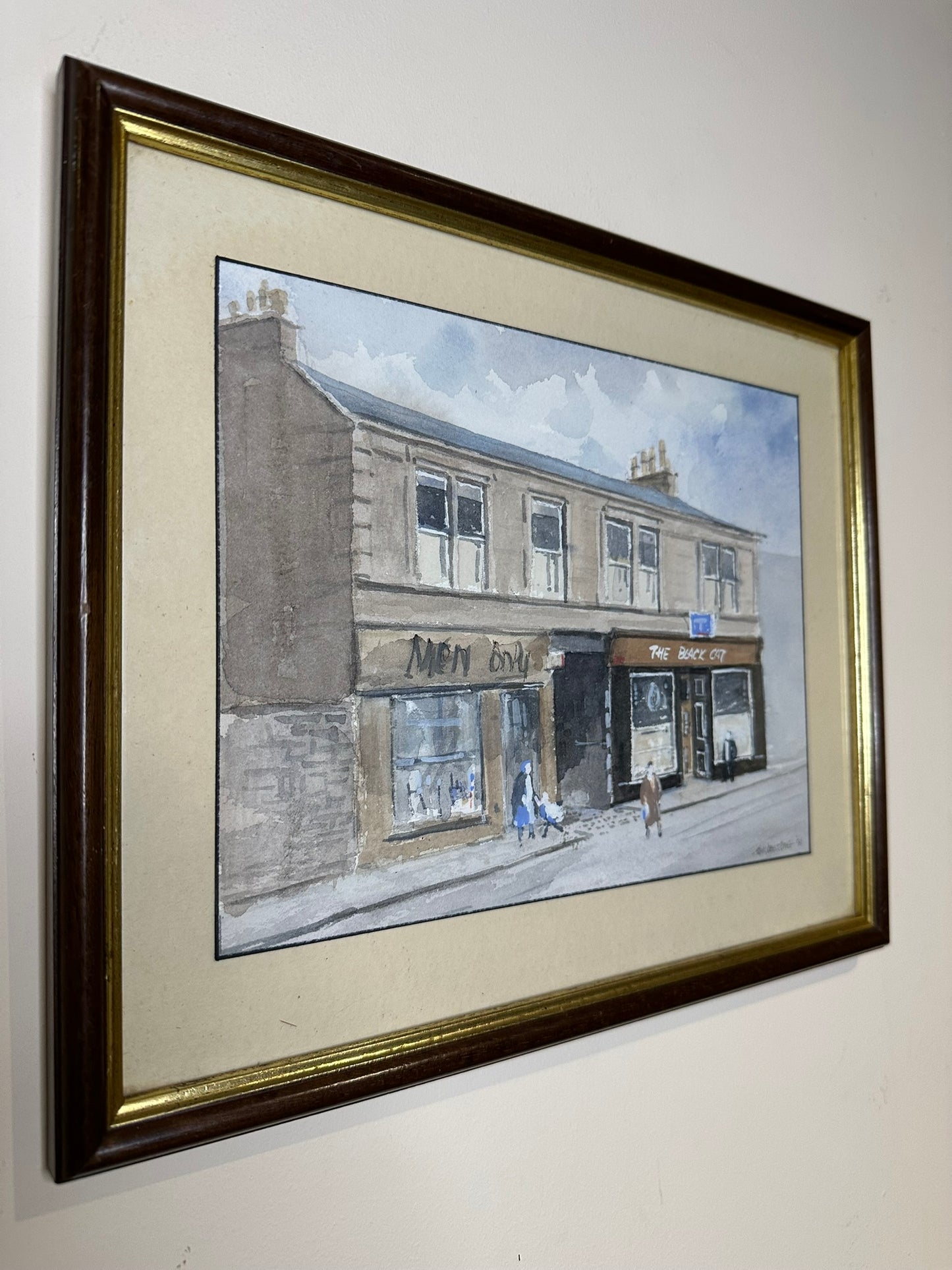 Tom Johnstone Scottish Watercolour - Black Cat Pub Laird Street Greenock 24x18cm