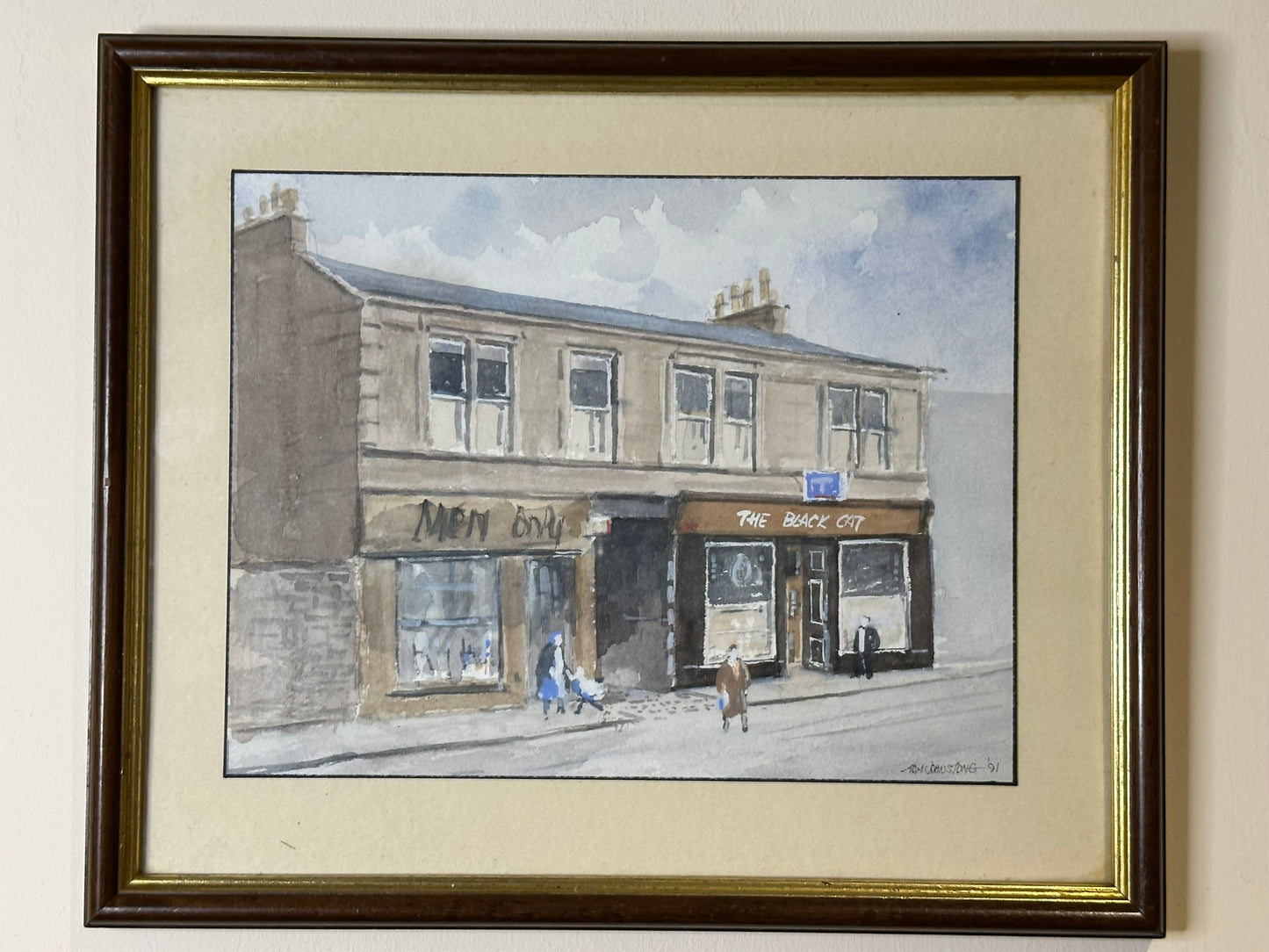 Tom Johnstone Scottish Watercolour - Black Cat Pub Laird Street Greenock 24x18cm