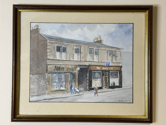 Tom Johnstone Scottish Watercolour - Black Cat Pub Laird Street Greenock 24x18cm