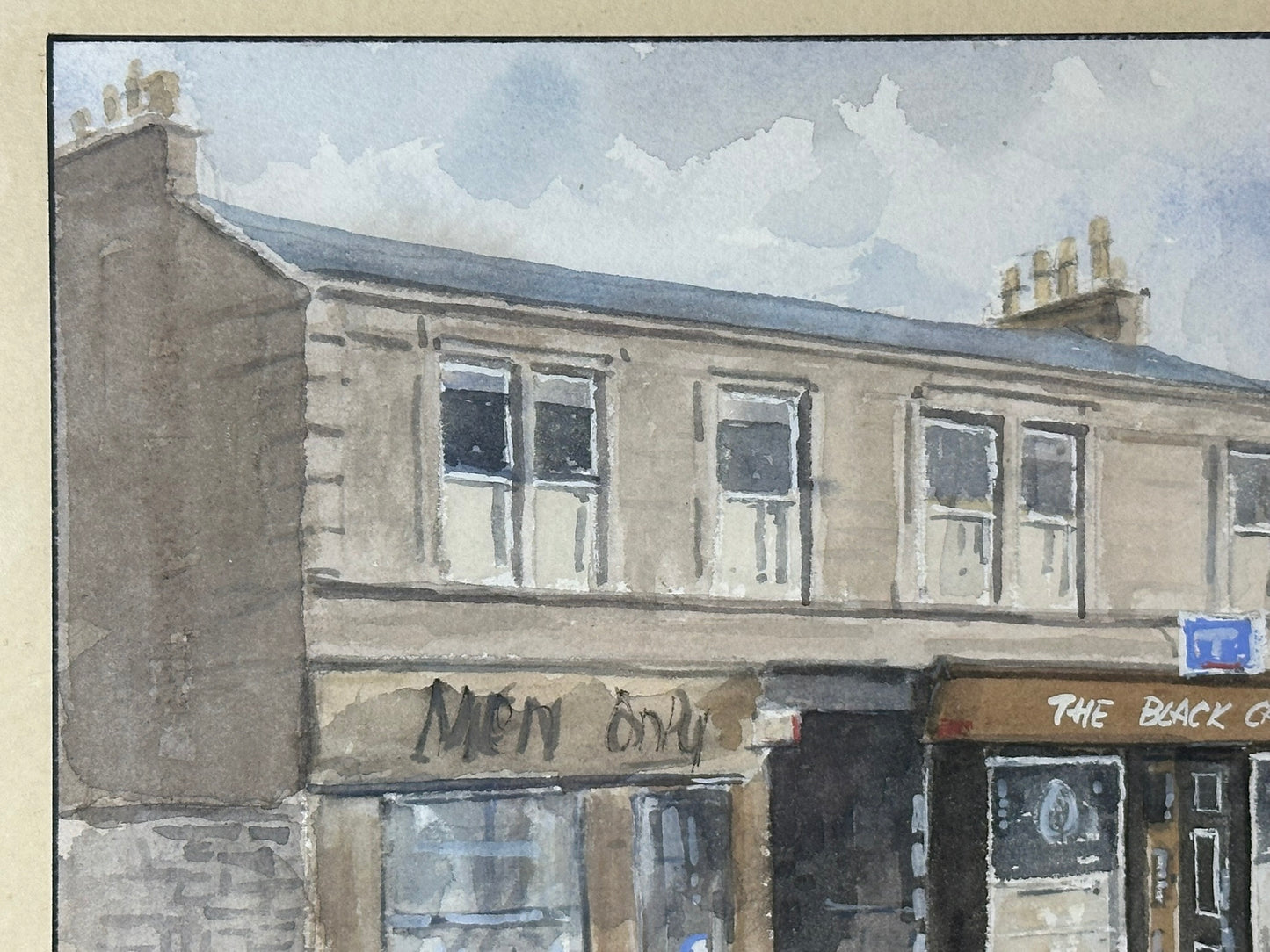 Tom Johnstone Scottish Watercolour - Black Cat Pub Laird Street Greenock 24x18cm