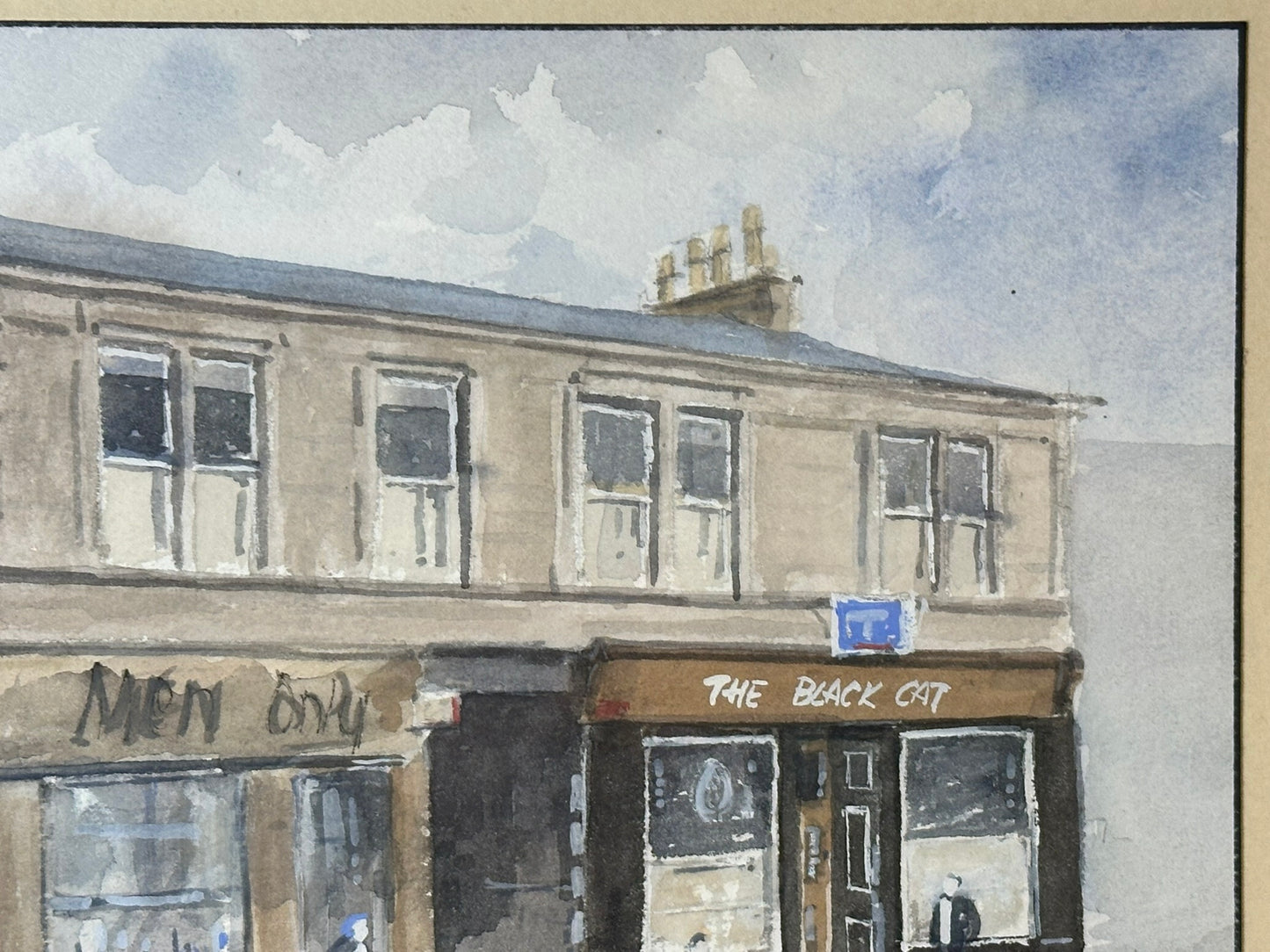 Tom Johnstone Scottish Watercolour - Black Cat Pub Laird Street Greenock 24x18cm