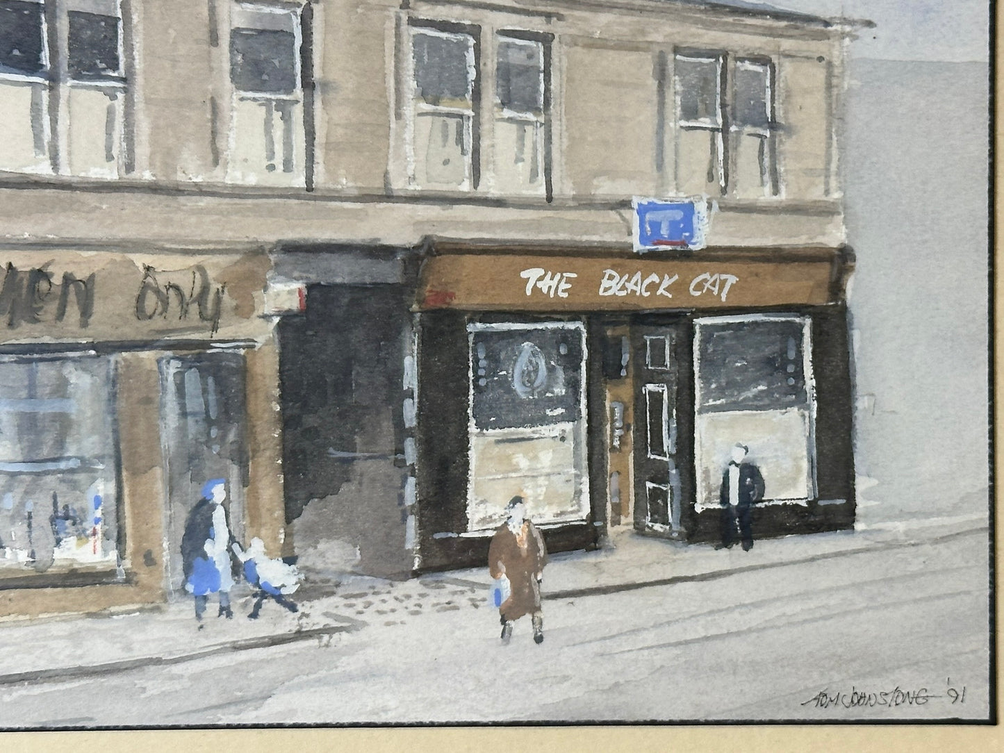 Tom Johnstone Scottish Watercolour - Black Cat Pub Laird Street Greenock 24x18cm