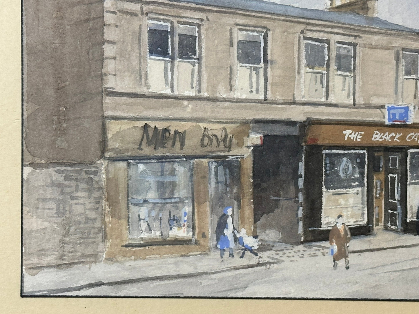 Tom Johnstone Scottish Watercolour - Black Cat Pub Laird Street Greenock 24x18cm
