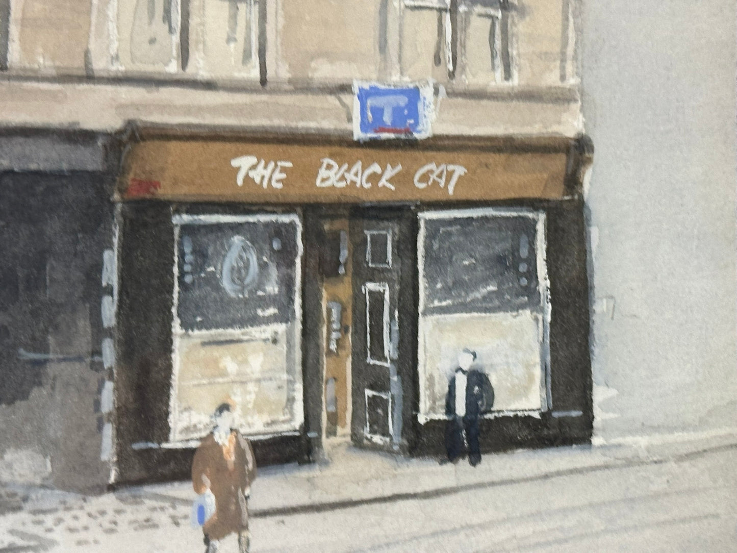 Tom Johnstone Scottish Watercolour - Black Cat Pub Laird Street Greenock 24x18cm