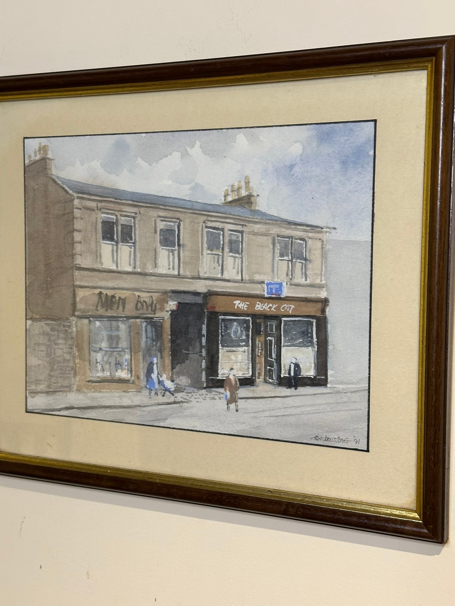 Tom Johnstone Scottish Watercolour - Black Cat Pub Laird Street Greenock 24x18cm