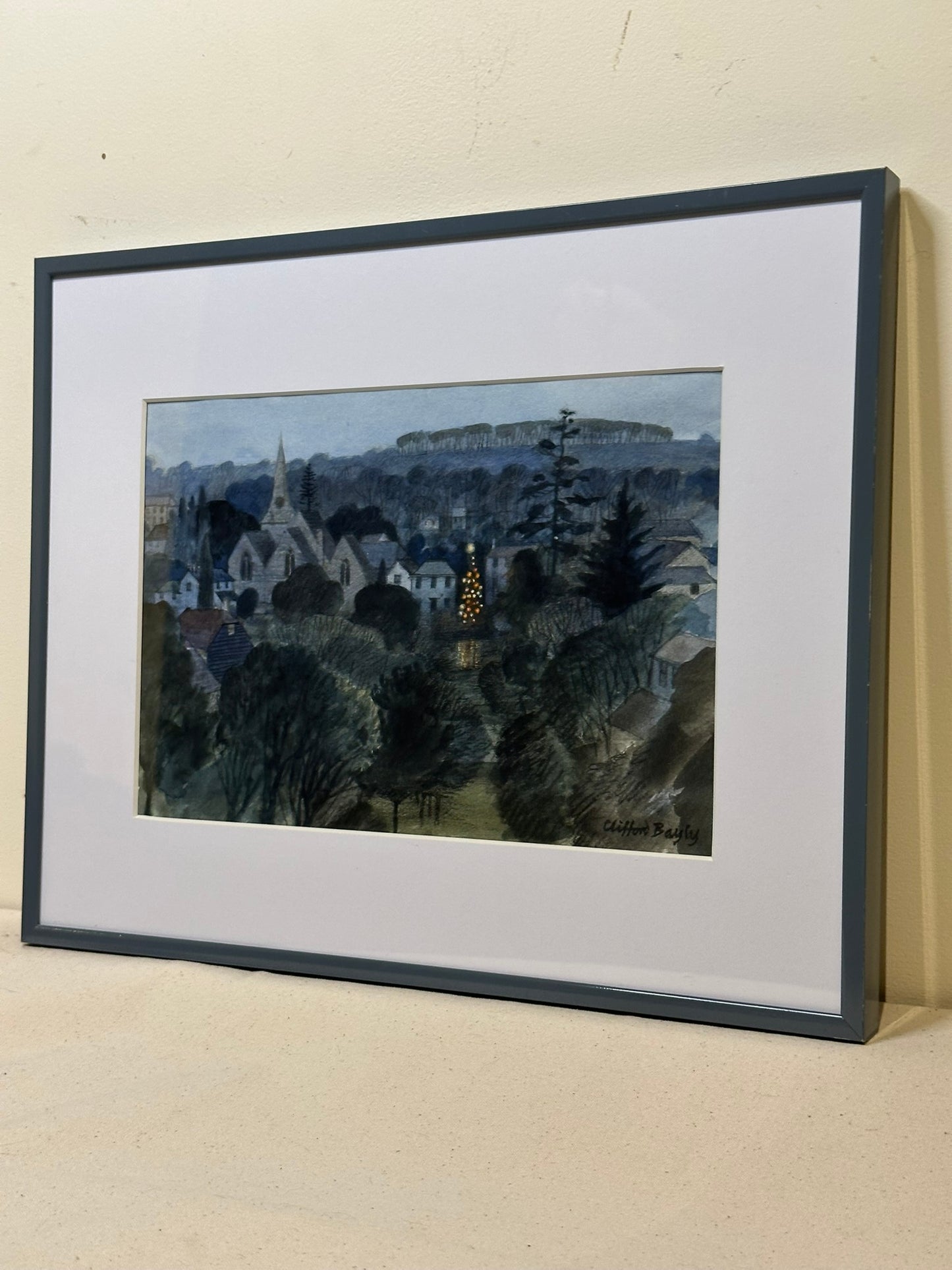 Clifford Bayly RWS - Signed Early Evening Festive Village Watercolour 27x19cm