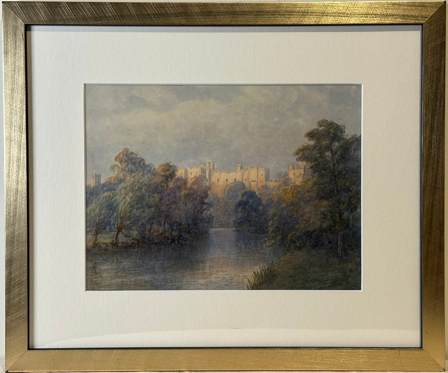J E Sheppey watercolour - Ludlow Castle from the River Teme 28x21cm framed