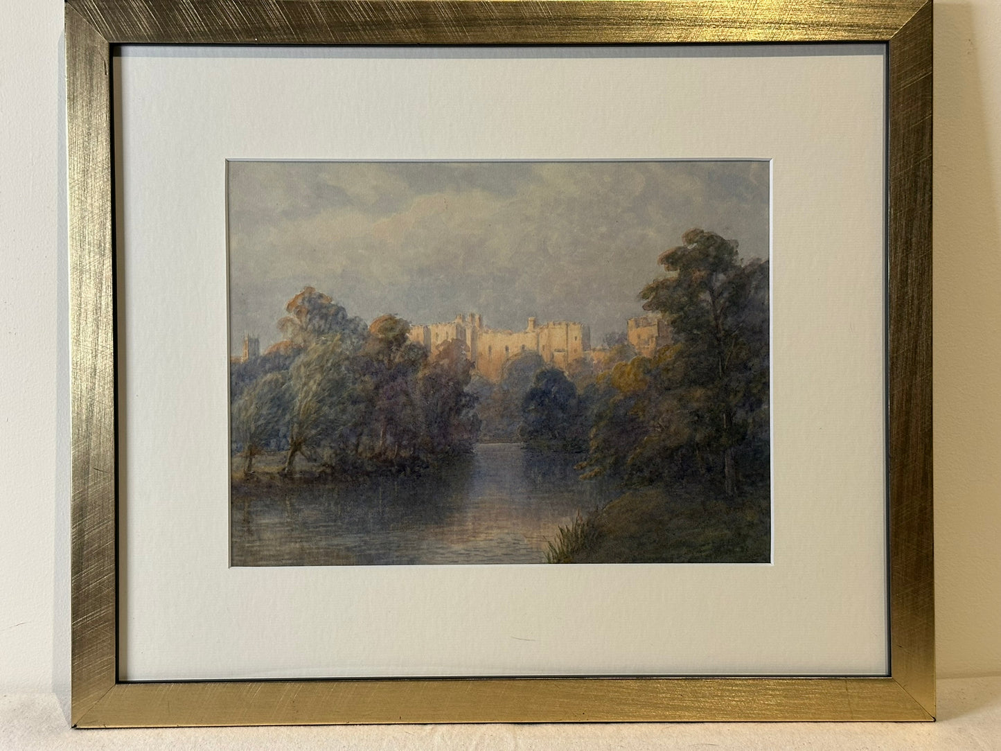 J E Sheppey watercolour - Ludlow Castle from the River Teme 28x21cm framed