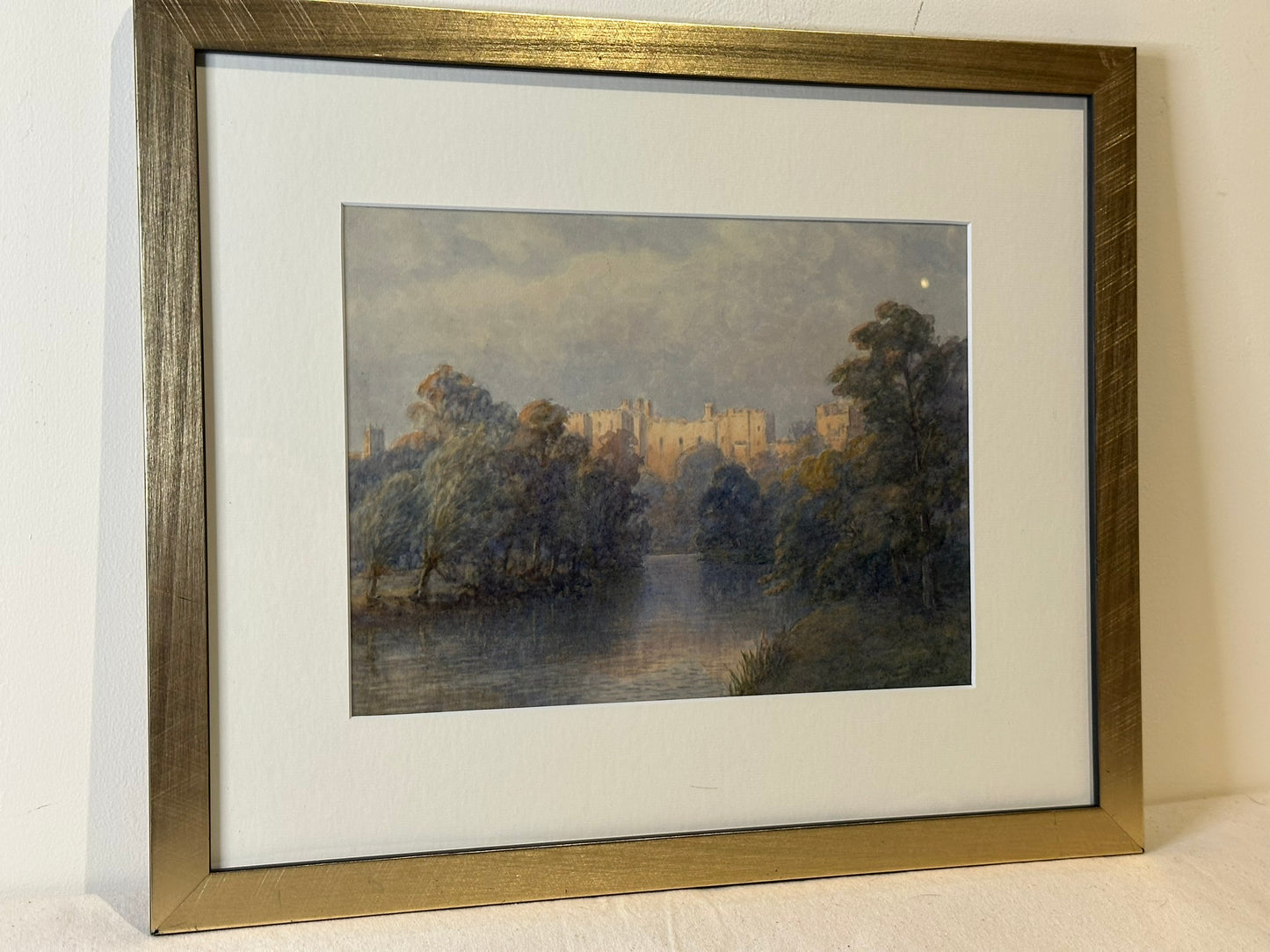 J E Sheppey watercolour - Ludlow Castle from the River Teme 28x21cm framed