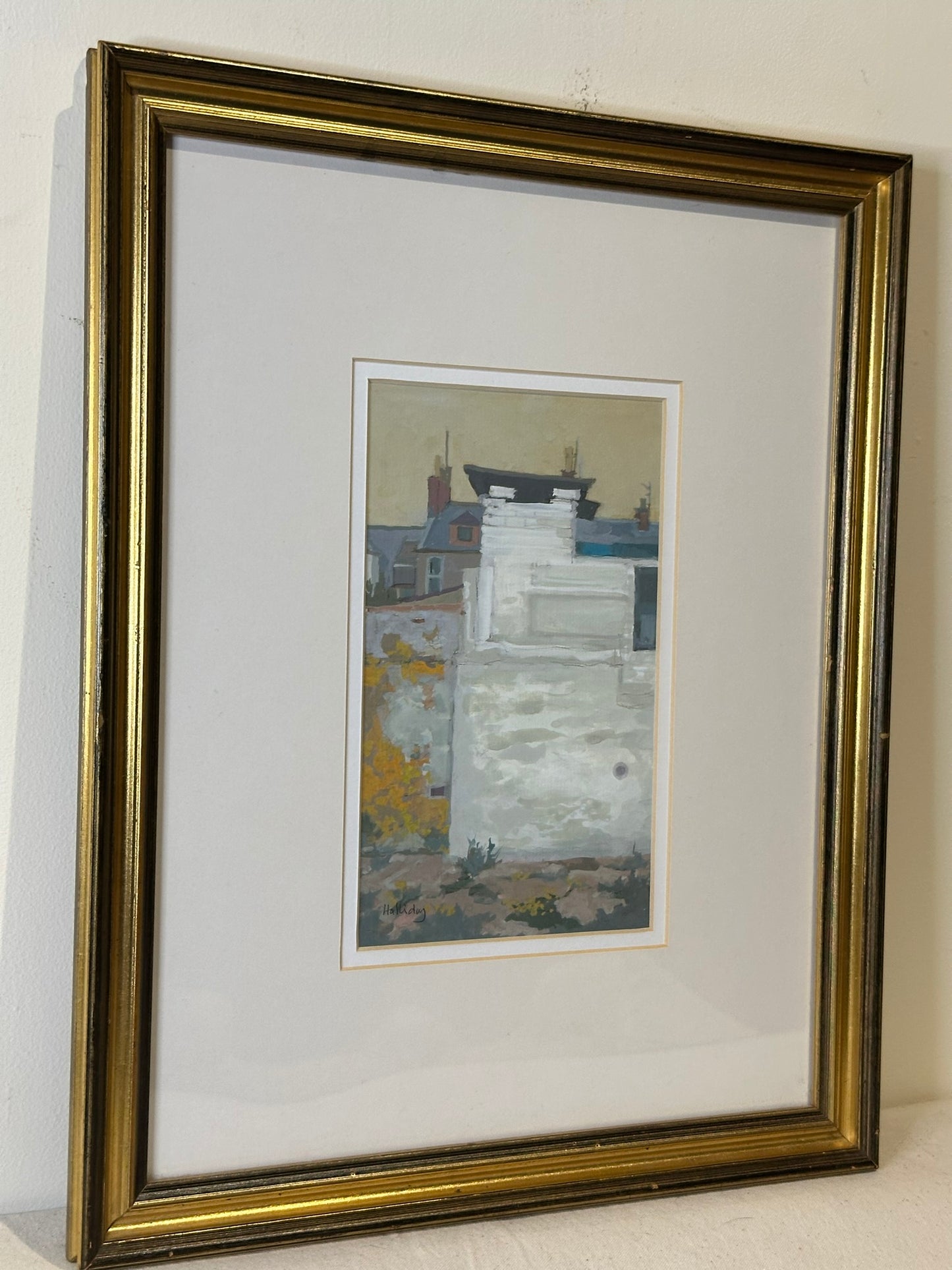 Irene Halliday RSW (Scottish) Gouache - Fish House Arbroath Scottish 21x12.5 cm