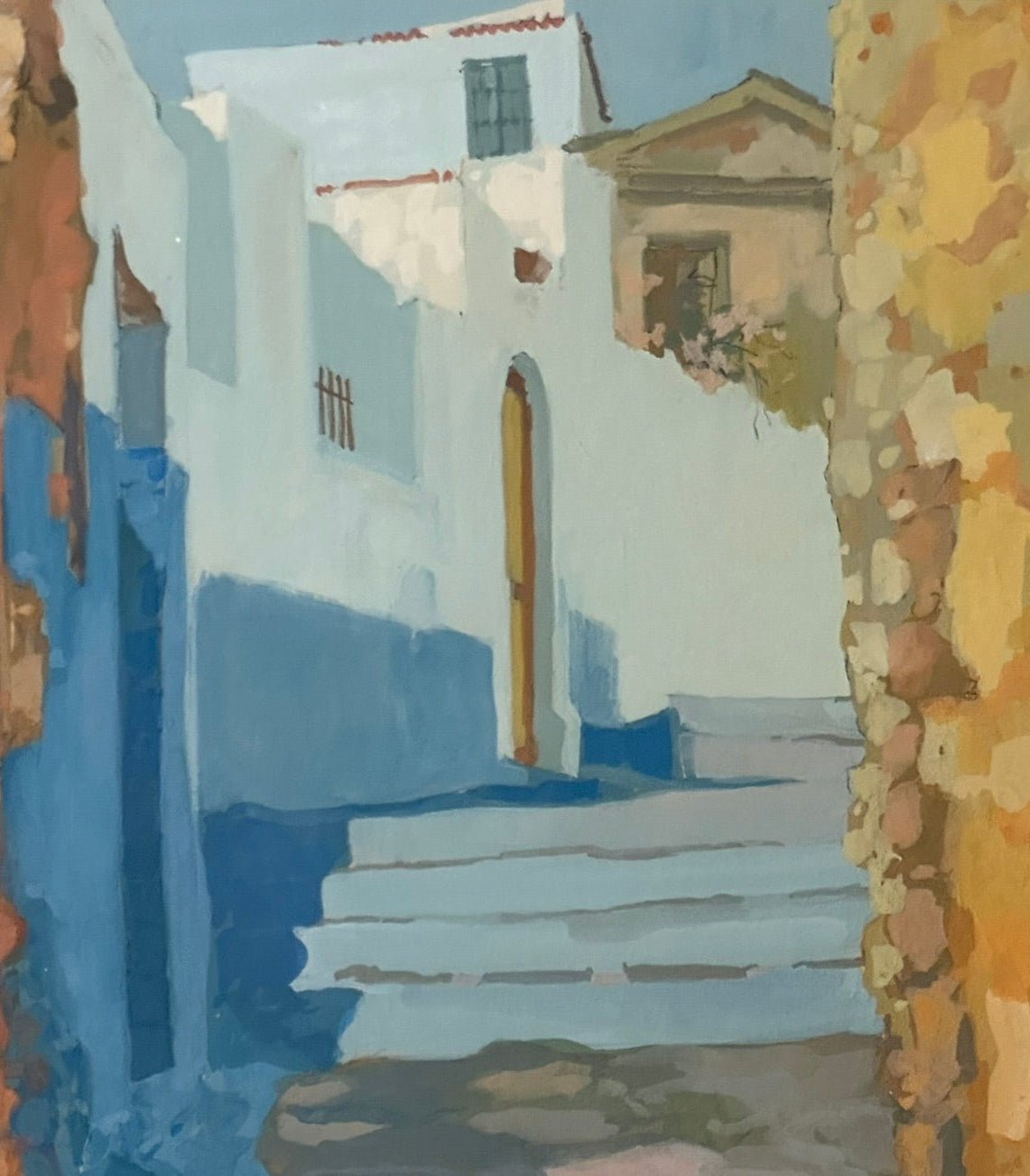 Irene Halliday RSW Scottish Gouache Walls & Stones Greek Island 24x14cm