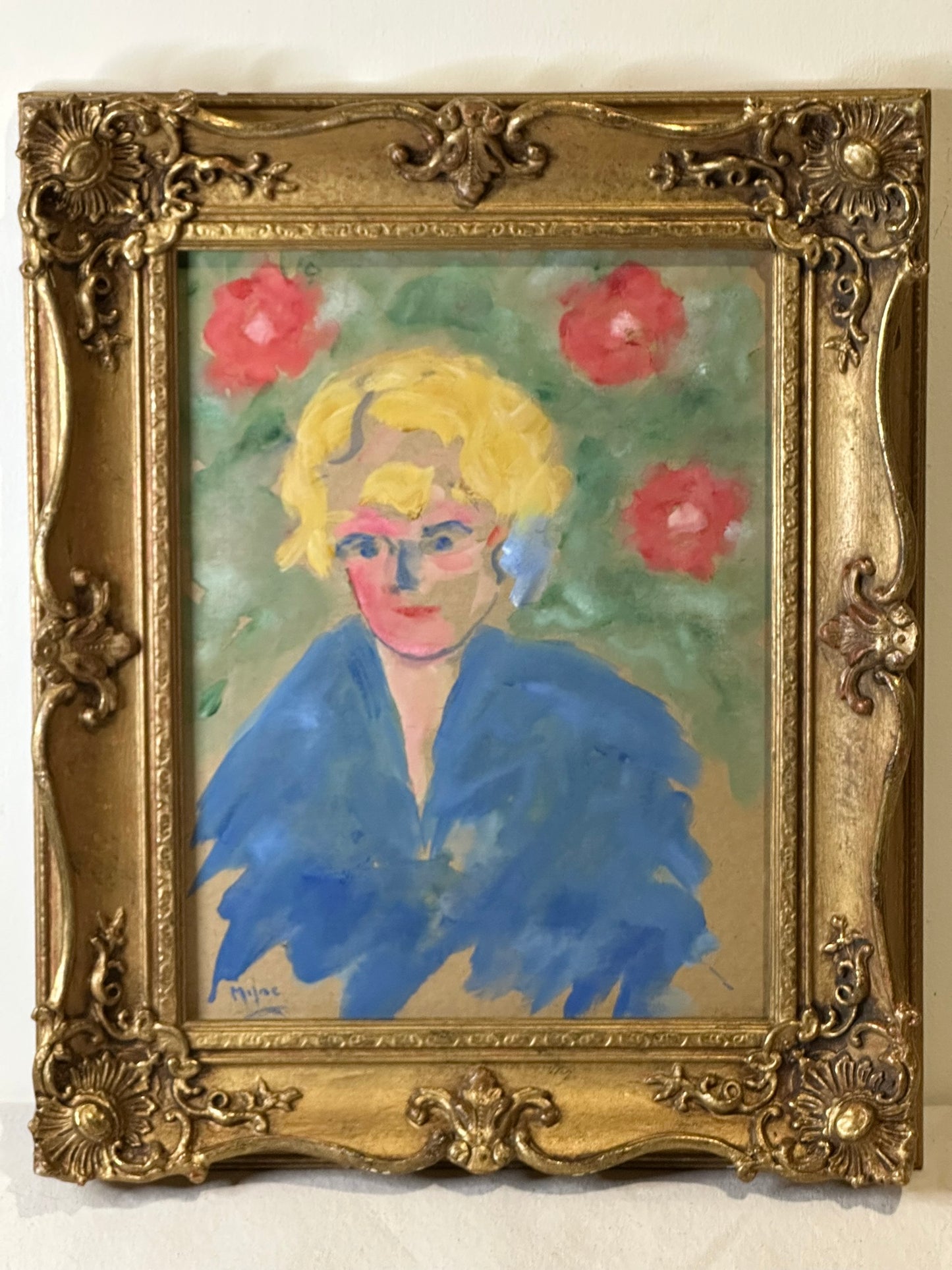 Milne Scottish School Colourist Gouache Portrait of a Woman c1950 28x22cm