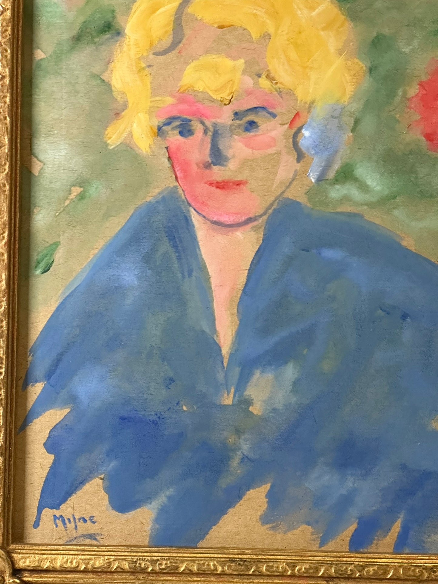 Milne Scottish School Colourist Gouache Portrait of a Woman c1950 28x22cm