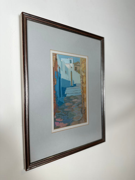 Irene Halliday RSW Scottish Gouache Walls & Stones Greek Island 24x14cm