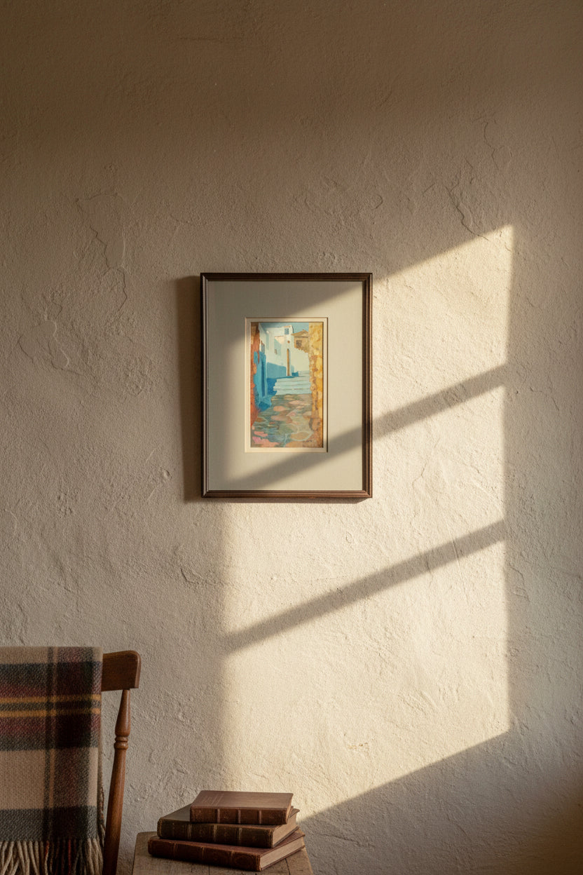Irene Halliday RSW Scottish Gouache Walls & Stones Greek Island 24x14cm