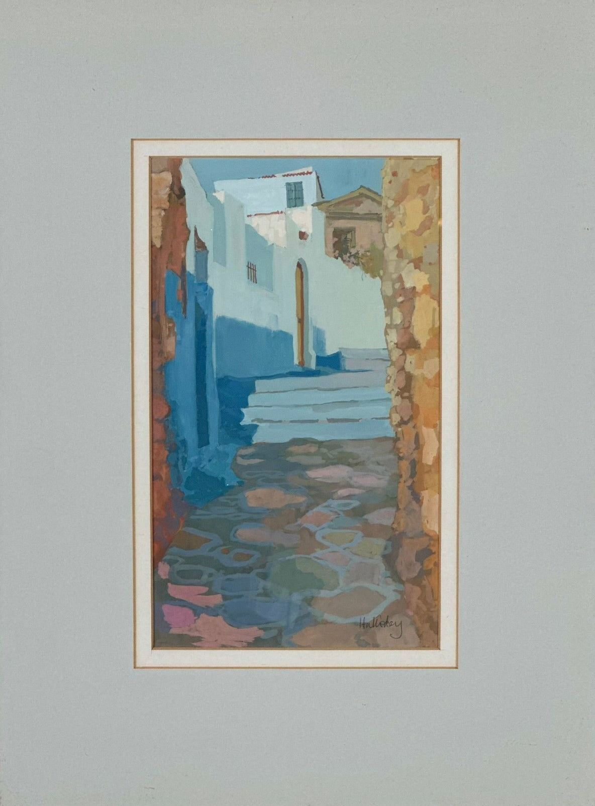 Irene Halliday RSW Scottish Gouache Walls & Stones Greek Island 24x14cm