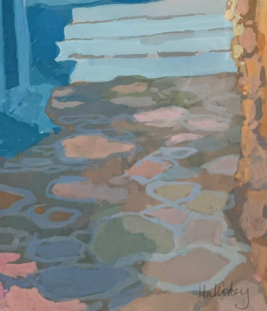 Irene Halliday RSW Scottish Gouache Walls & Stones Greek Island 24x14cm
