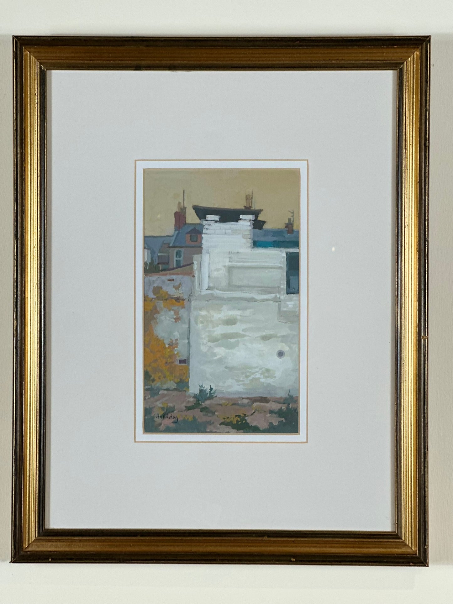 Irene Halliday RSW (Scottish) Gouache - Fish House Arbroath Scottish 21x12.5 cm