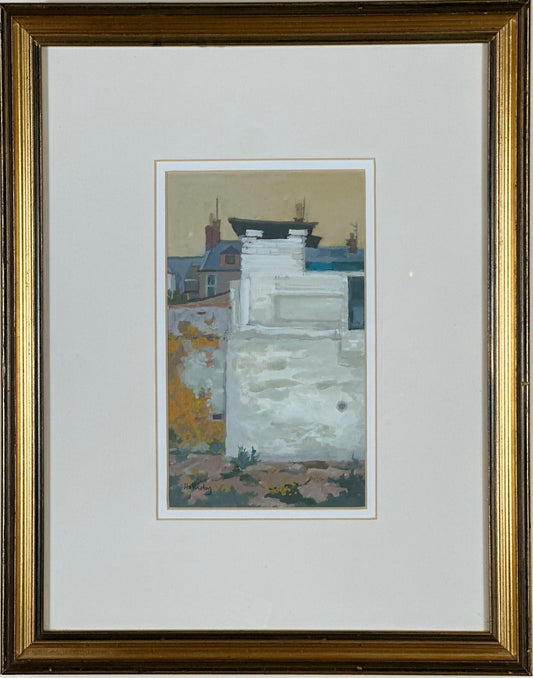 Irene Halliday RSW (Scottish) Gouache - Fish House Arbroath Scottish 21x12.5 cm