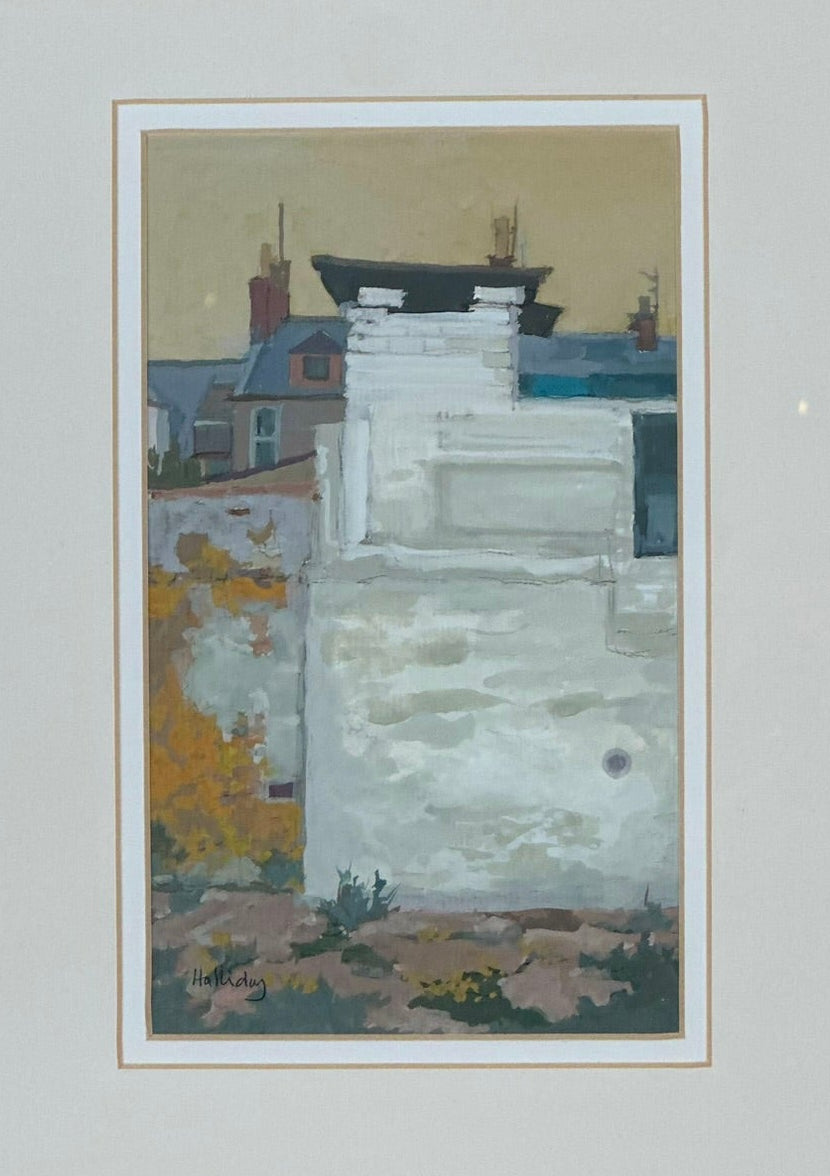 Irene Halliday RSW (Scottish) Gouache - Fish House Arbroath Scottish 21x12.5 cm