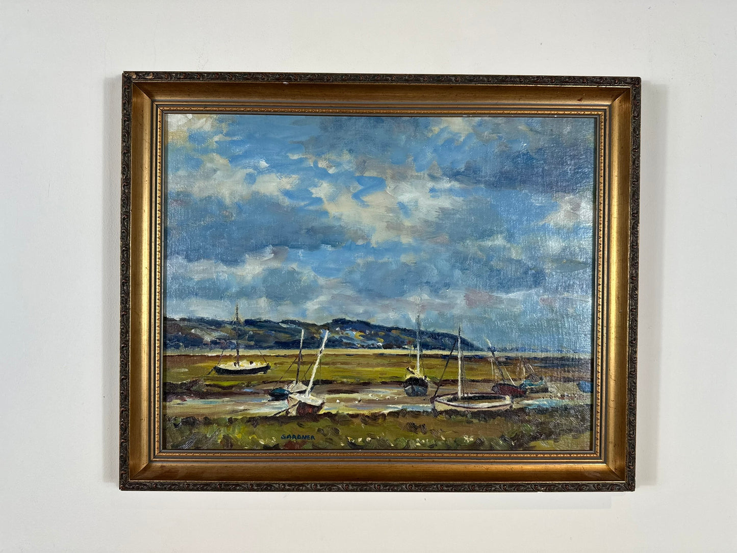 Keith Gardner RCA Oil Painting Boats in Welsh Estuary Scene Original 45.5x35.5cm