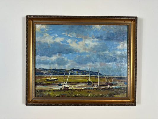 Keith Gardner RCA Oil Painting Boats in Welsh Estuary Scene Original 45.5x35.5cm