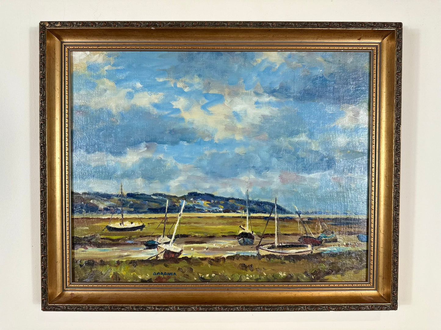 Keith Gardner RCA Oil Painting Boats in Welsh Estuary Scene Original 45.5x35.5cm