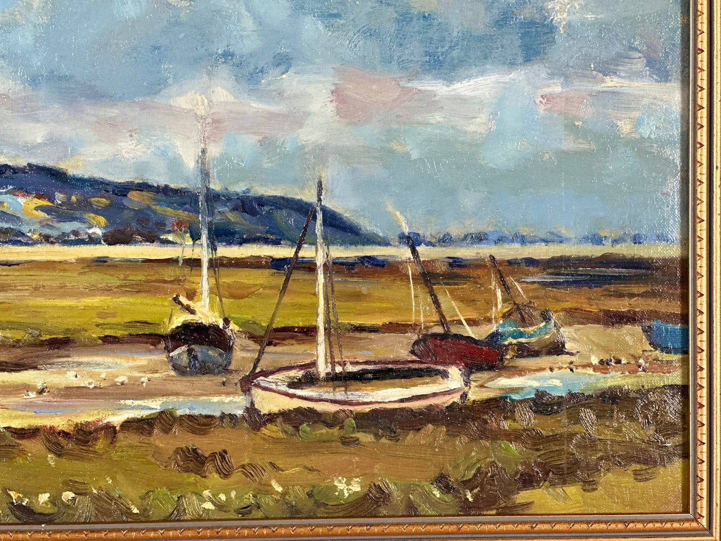 Keith Gardner RCA Oil Painting Boats in Welsh Estuary Scene Original 45.5x35.5cm