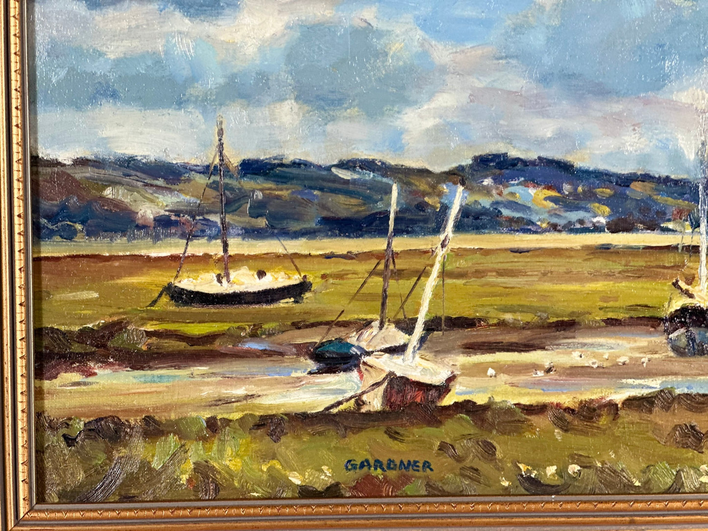 Keith Gardner RCA Oil Painting Boats in Welsh Estuary Scene Original 45.5x35.5cm