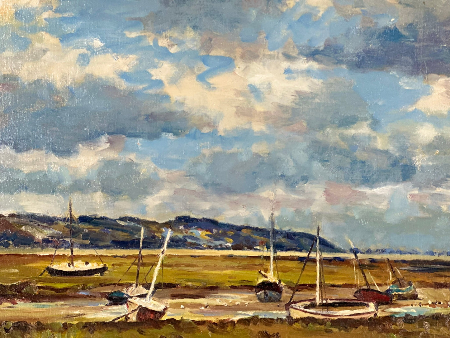 Keith Gardner RCA Oil Painting Boats in Welsh Estuary Scene Original 45.5x35.5cm