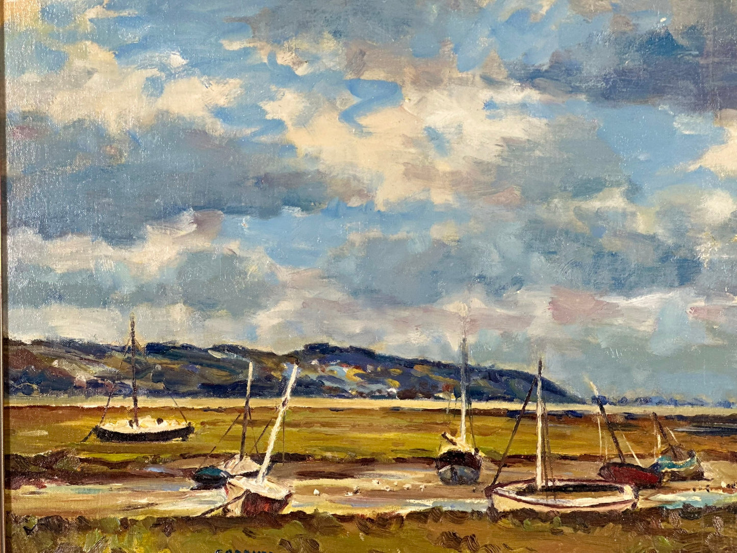 Keith Gardner RCA Oil Painting Boats in Welsh Estuary Scene Original 45.5x35.5cm
