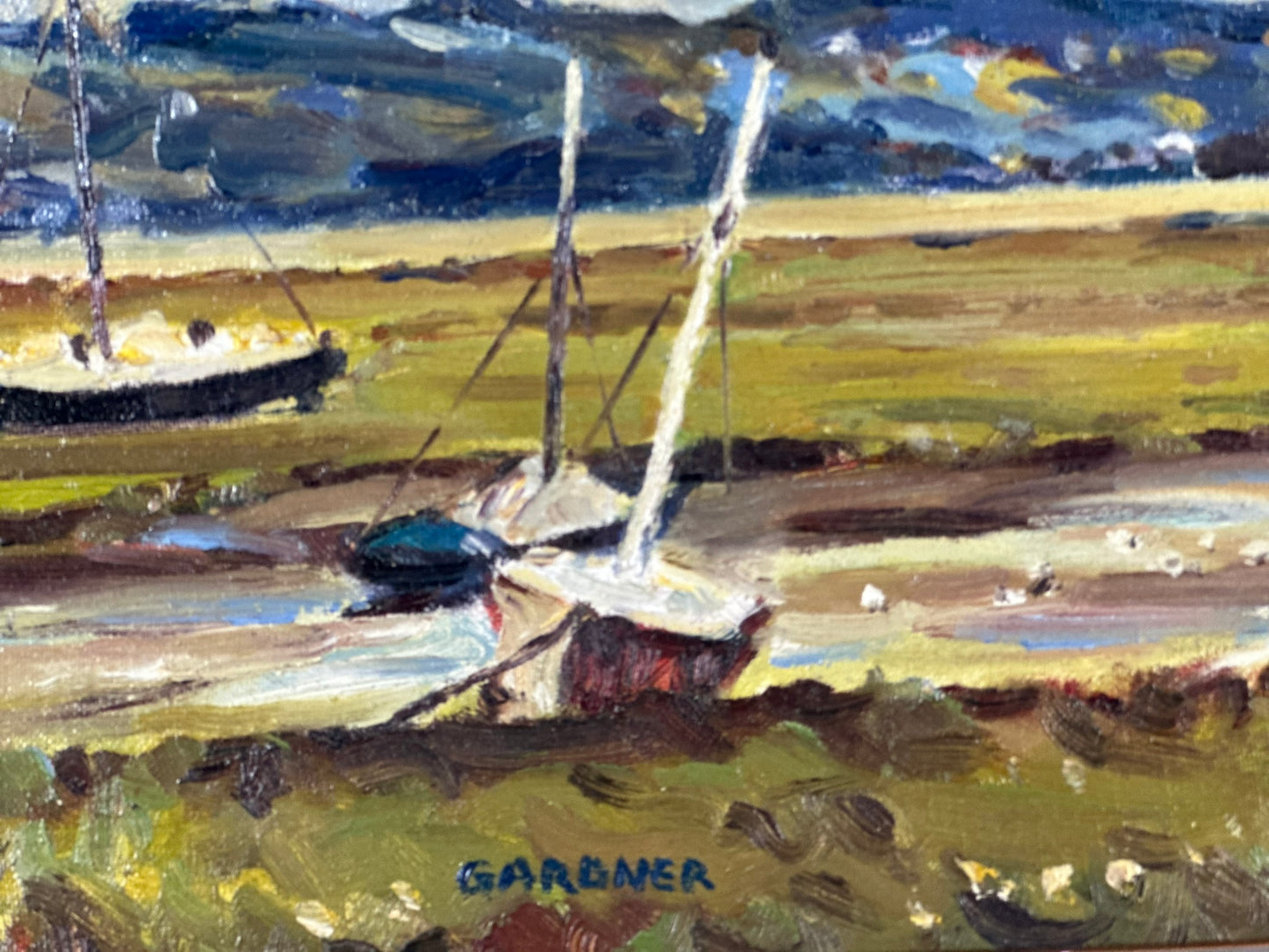 Keith Gardner RCA Oil Painting Boats in Welsh Estuary Scene Original 45.5x35.5cm