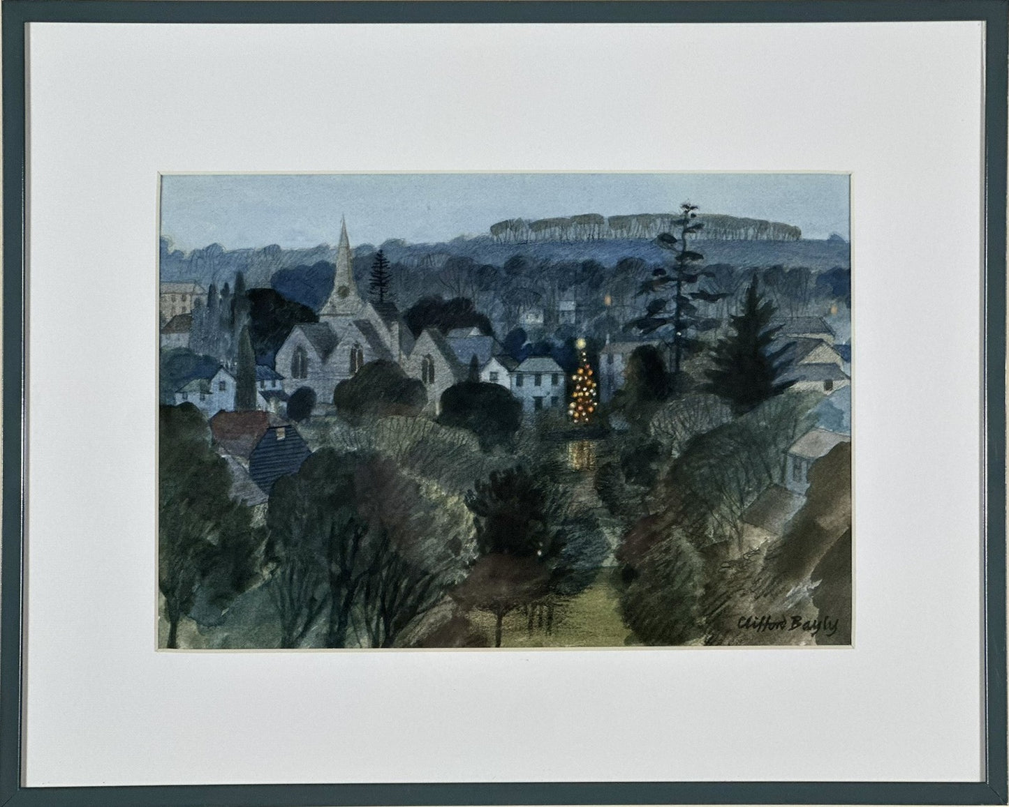 Clifford Bayly RWS - Signed Early Evening Festive Village Watercolour 27x19cm