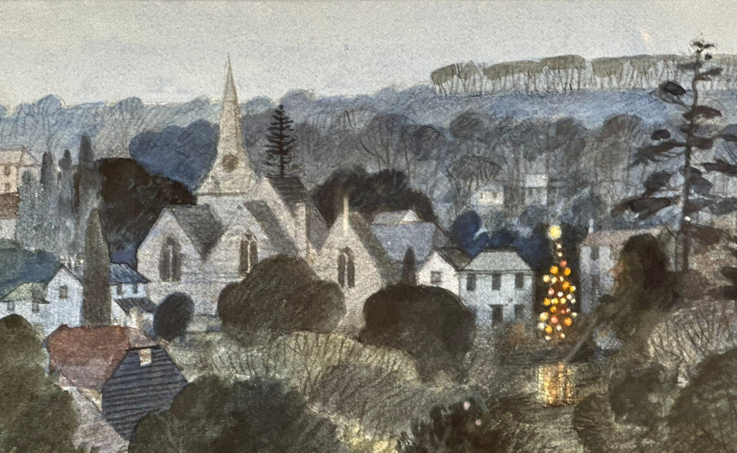 Clifford Bayly RWS - Signed Early Evening Festive Village Watercolour 27x19cm