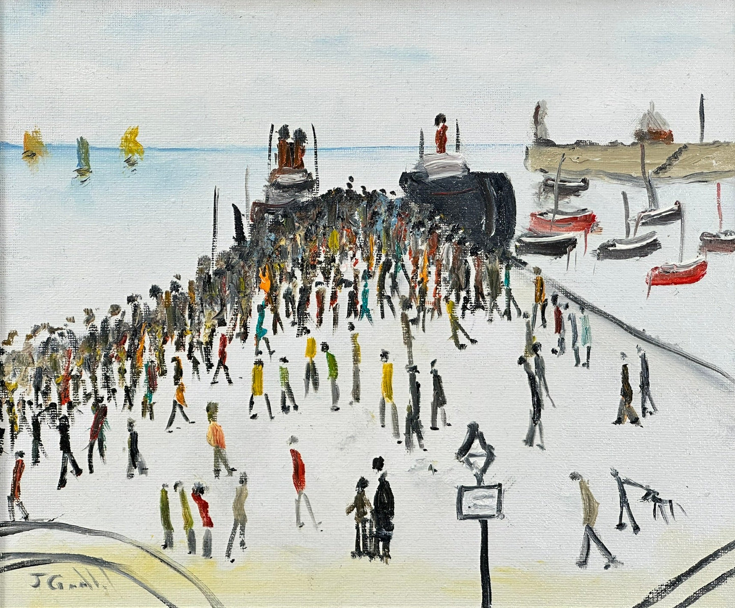 John Goodlad - Oil on Board After Lowry Ferry Boat Knott End