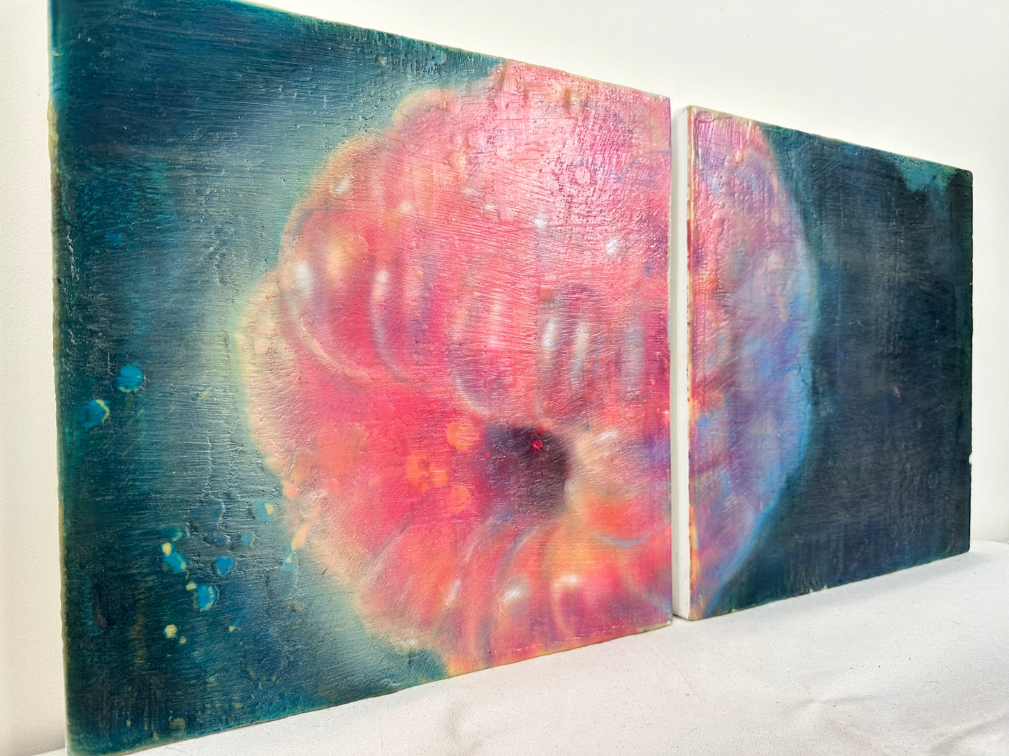 Mark Karasick - Raspberry Diptych - Mixed Media Encaustic