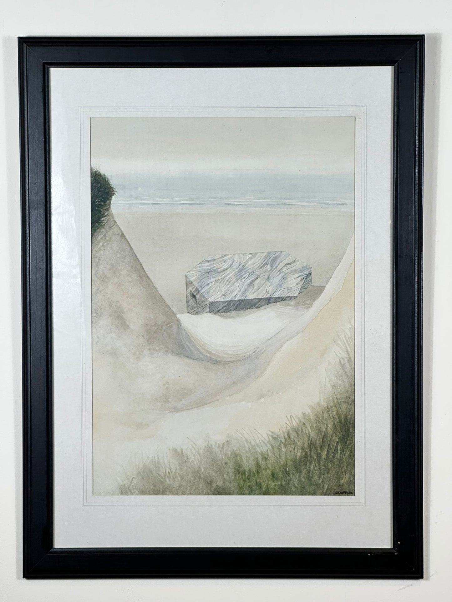 John G Crawford RSW RBA RI Scottish -Original 1975 Lunan Bay Pillbox Watercolour