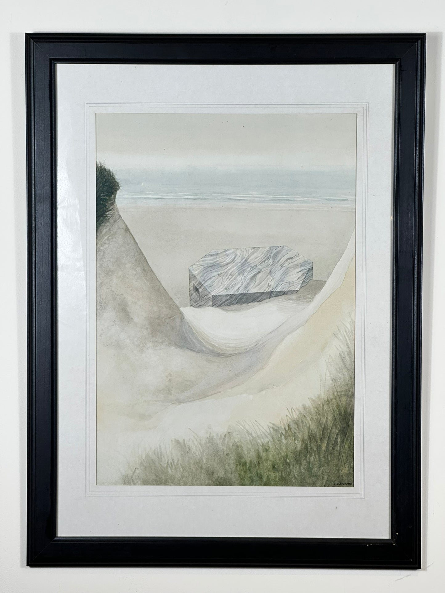 John G Crawford RSW RBA RI Scottish -Original 1975 Lunan Bay Pillbox Watercolour