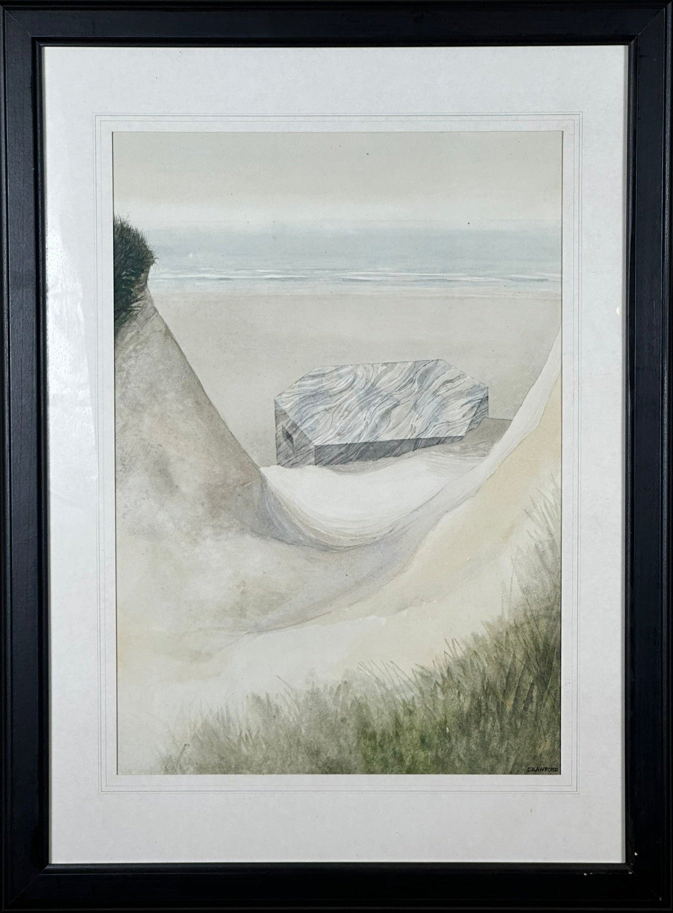 John G Crawford RSW RBA RI Scottish -Original 1975 Lunan Bay Pillbox Watercolour