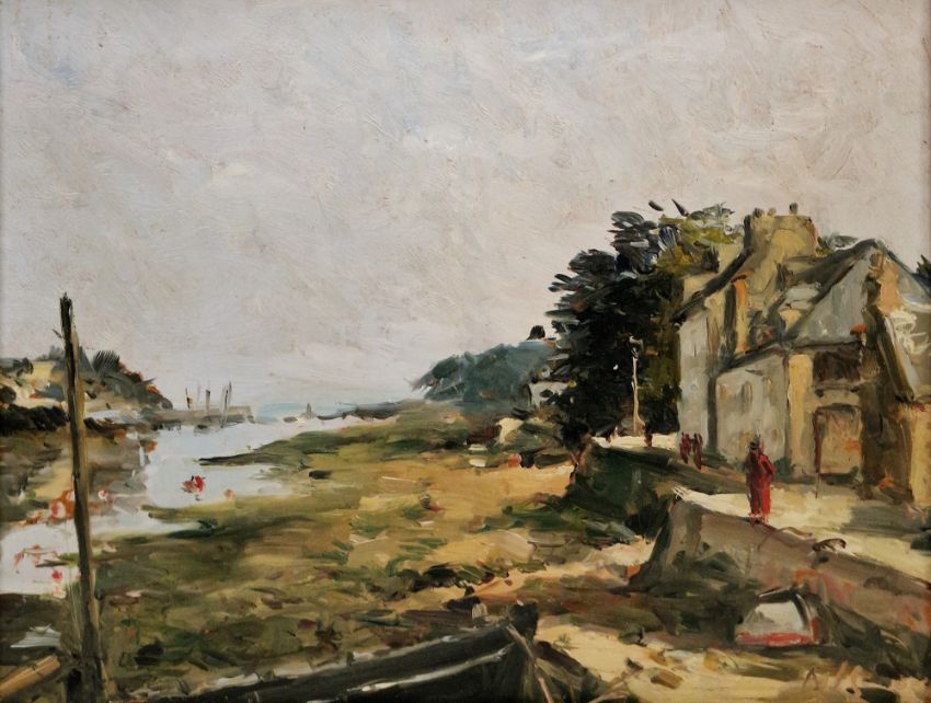 Claude Bils Oil Painting 'Low Tide' Estuary Scene Signed 28x35cm Framed